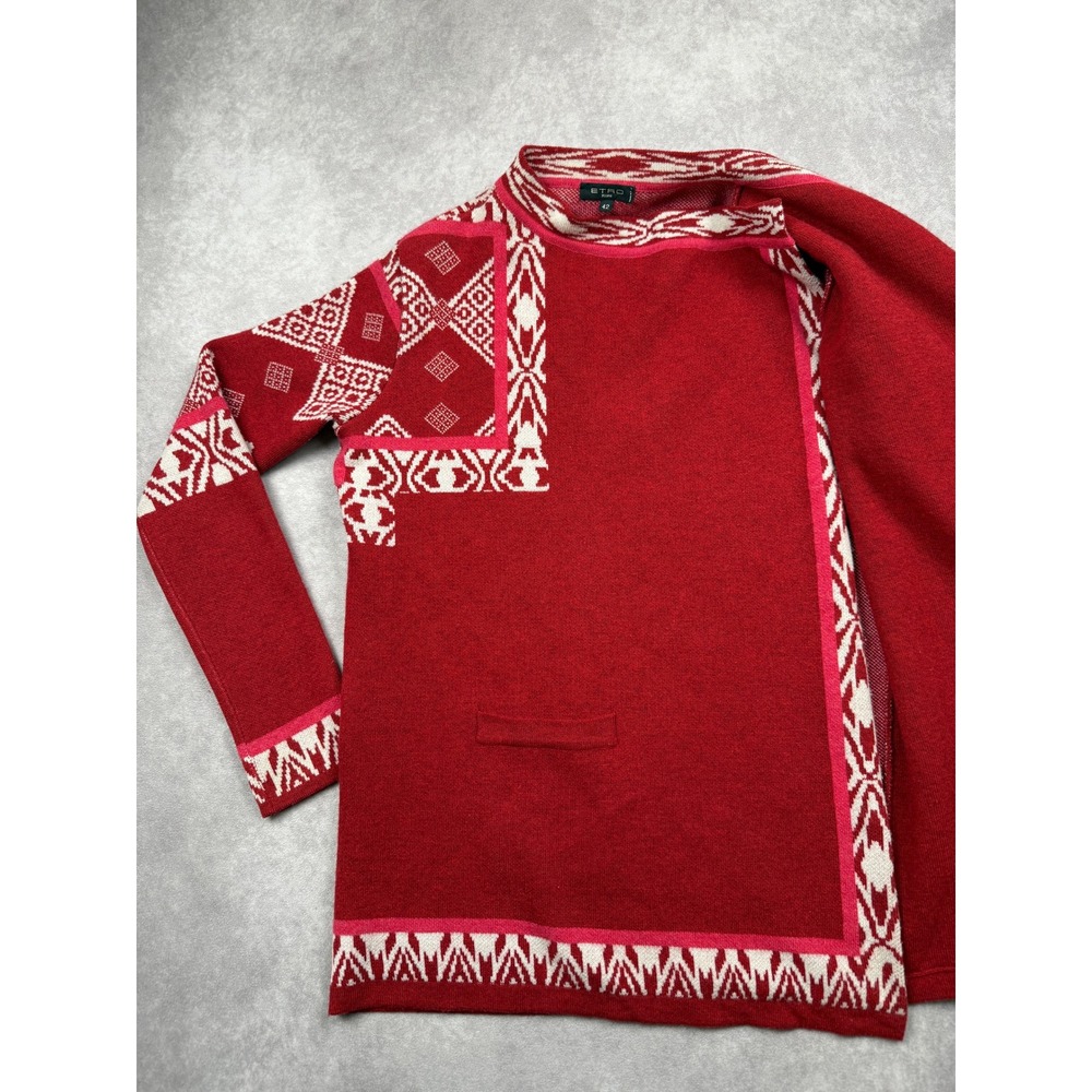 Etro Milano Red White Intarsia Open Front Knit Draped Cardigan Women IT 42/ US 6 - Picture 9 of 15